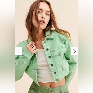 AFRM Magda Green Cropped Denim Jacket